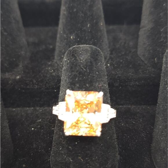 Princess Cut Champagne & Cubic Zirconia Rose Gold Ring Gift Silver Womens Size 7 - Picture 11 of 11